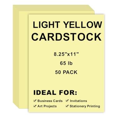 Imagem de Cartolina 8,5 x 11, 50 peças, 29,5 kg/180 g/m² de espessura, papel de impressora para artesanato, papelaria, cartões de visita, impressão de escritório (amarelo claro, 50 peças)