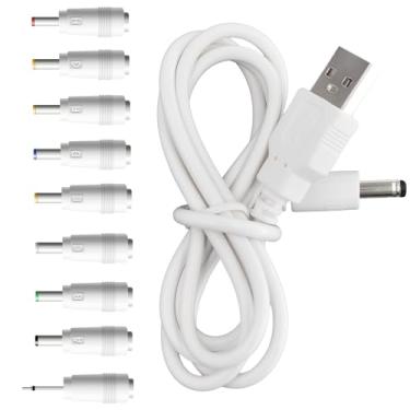 Imagem de BOEEA Carregador de substituição de cabo de alimentação CC 5V, cabo de carregamento USB para DC com 9 conectores adaptadores para lâmpada lunar, varinha de massagem, roteador, luz LED, alto-falante e