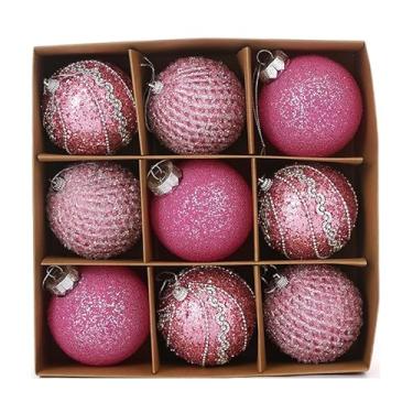 Imagem de Bolas de Natal, 9 peças, 8 cm, bolas de Natal, champanhe, pingente de decoração de árvore de presente para decoração de guirlanda de Natal (rosa)