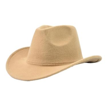 Imagem de Chapéu masculino unissex de feltro de aba rolante ocidental adequado para uso diário casual chapéu de cowboy ocidental marrom cinza tamanho único