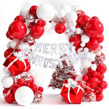 Imagem de Tayuvira Kit de arco de guirlanda de balão de Natal, kit de arco de balão de Natal com balões de doces e caixa de presente, decorações vermelhas e brancas para Natal, inverno, ano novo