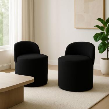 Imagem de Kit 2 Puff Encosto Suede Redondo Sala Banco Orgânico Quarto Preto