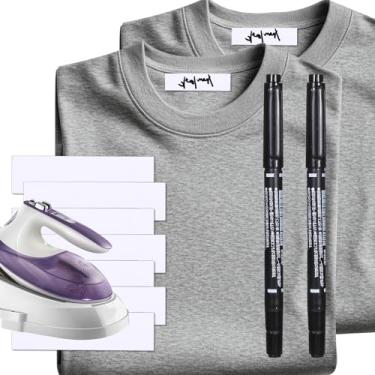 Imagem de 100 etiquetas de nome para roupas, etiquetas de roupas com 2 canetas marcadoras pretas, etiquetas de tecido para creche, casa de repouso, acampamento, escola, lavanderia