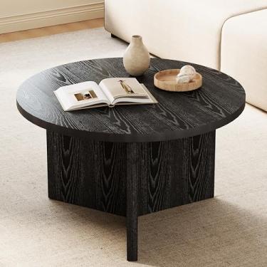 Imagem de Luoxiao Mesa de centro para espaços pequenos, mesa moderna minimalista para sala de estar, mesa redonda pequena durável e resistente com almofadas ajustáveis para os pés, preta