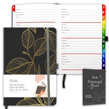 Imagem de Decorably Livro de senha de 120 folhas cinza carvão dourado com abas - 14,5 x 21,6 cm de couro PU para idosos com suporte para caneta, capa dura, marcador de fita, bolso traseiro - escola, escritório