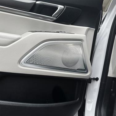 Imagem de 4 peças de capas de acabamento de alto-falante de porta interna cromada estilo aço inoxidável capa de alto-falante de porta interior de carro, compatível com acessórios Kia Telluride 2020-2024 (prata)