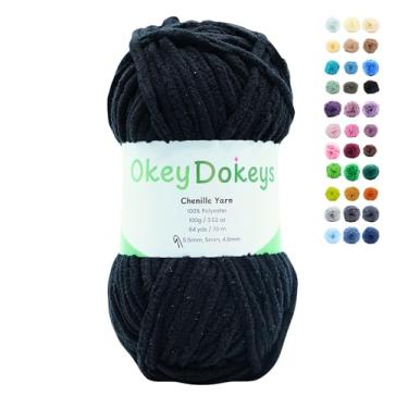 Imagem de Okey Dokeys 100 g fio de chenille preto fantasma super volumoso nº 6 – sem desgaste, fio grosso macio para amigurumi, pelúcia, artesanato, projetos de crochê, tricô, adequado para iniciantes (100 g de