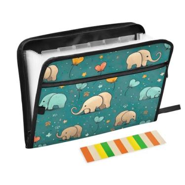 Imagem de Wassud Elefantes estilo vintage, 13 bolsos, organizador de arquivos sanfonados, pastas expansíveis com abas e adesivos, organizador de pastas de documentos de recibo de papel tamanho carta A4 para