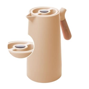 Imagem de Garrafa Térmica de Plástico para Café/Chá C/Termômetro e Cabo de Madeira Nórdica Bege 1 Litro Wolff