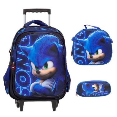 Imagem de Kit Mochila Rodinha Lancheira Estojo Sonic Envio 24 Hrs - TOYS 2U