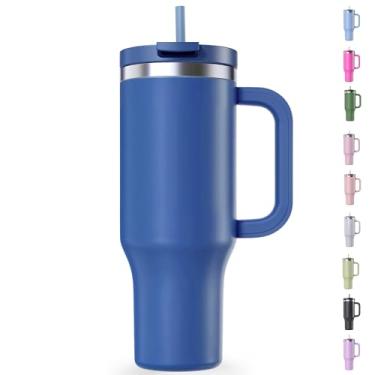 Imagem de Copo Térmico Com Canudo Dobrável 1,2 Litros Anti Vazamento, Frio 14 Horas Parede Duplas de Isolamento (Azul Marinho)