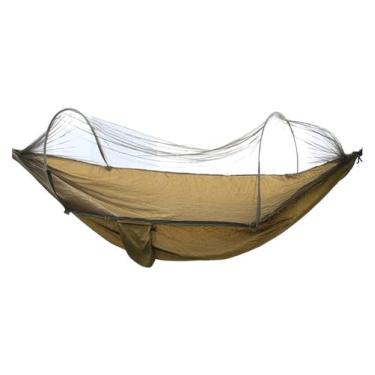 Imagem de Rede de rede de acampamento com rede portátil para paraquedas barraca para ambientes internos e externos, viagens, quintal, praia, jardim, rede, cadeira, pátio ao ar livre (cor: marrom)