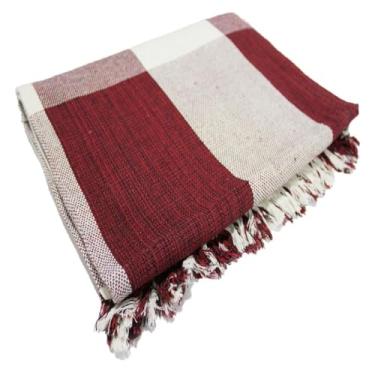 Imagem de Manta para Sofá Tipo Capa Luxo 210x120cm em Algodão – Decorativa e Protetora para Sala(Vermelho M C/Cru Retângulo)