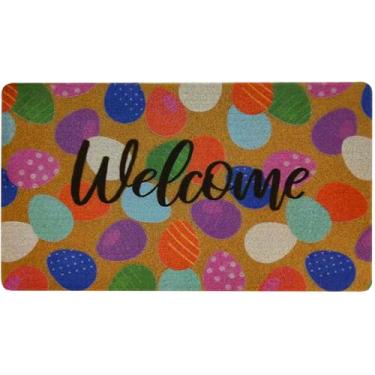 Imagem de OVOY Tapete para porta da frente com ovo de páscoa e primavera, para uso externo, entrada externa - fibra de coco sintético antiderrapante, decoração de Natal, 43 cm x 76 cm