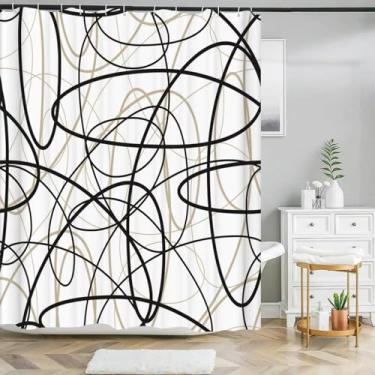 Imagem de Cortinas de chuveiro de banheiro à prova d'água com estampa de linha de impressão 3D, preto e branco, decoração de casa, tela de parede, cortinas de banho 47 x 71 pol. - 120 x 180 cm/L x A
