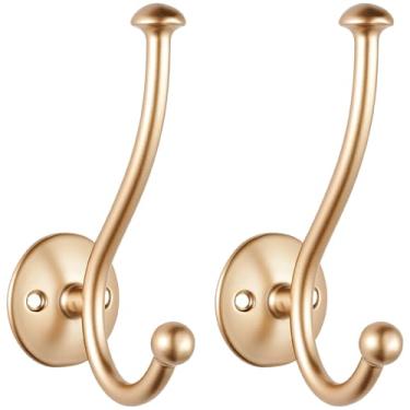 Imagem de Ruiziiz Gancho preto para toalha pacote com 4 ganchos para roupão de banho duplo de metal resistente, ganchos de toalha pretos para banheiros, cozinha, armário, garagem (1187gold, 2)