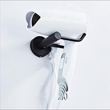 Imagem de Conjunto de acessórios de banheiro preto suporte de escova de vaso sanitário rolo de papel toalha trilho prateleira de vidro fosco saboneteira gancho de parede rack de secador de cabelo, gancho para