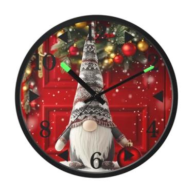 Imagem de STAYTOP Relógio de parede de LED de gnomo fofo de Natal para quarto com brilho noturno, relógios de parede silenciosos de 30 cm para decoração de sala de estar, controle de som, relógio de parede