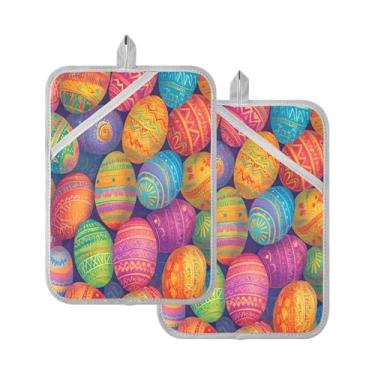 Imagem de STAYTOP Pacote com 2 lindos pegadores de panela de ovos de Páscoa, almofadas quentes de forno resistentes ao calor com bolsos, conjuntos de suportes de panela antiderrapantes para cozinha, assar e