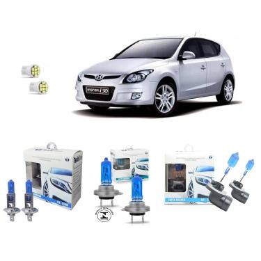 Imagem de Kit Lâmpadas Super Branca 8500k Farol Alto Baixo e Milha + Pingos Hyundai I30 2009 à 2012