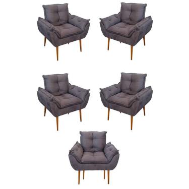 Imagem de Kit 05 Poltrona Opala Sofá Sala, Quarto, Escritório Suede Cor:cinza