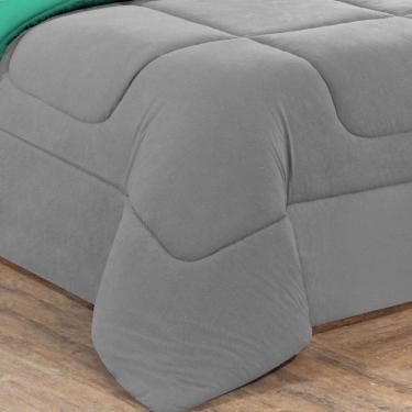 Imagem de Kit Edredom Malha 100% Algodão Gran Moratta 3 Peças King - Cinza/Verde Jade