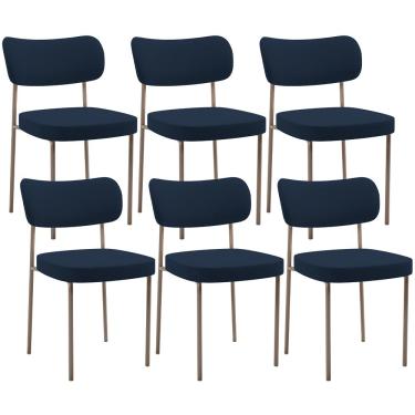 Imagem de Kit 06 Cadeiras Estofadas Para Sala De Jantar Melina Base Arena L02 Suede Azul Marinho - Lyam Decor
