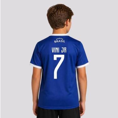 Imagem de Camisa Brasil Canarinho Juvenil Azul 7 Vini Jr - Balboa, 14 ANOS