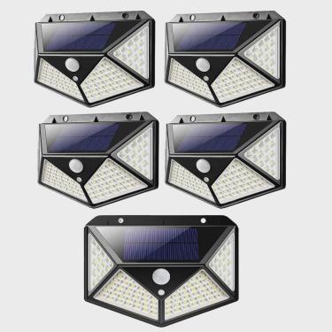 Imagem de Luminaria Solar 100 Leds Sensor Movimento Kit 5 Unid Andarela Parede 3 Funçoes Aprova DAgua Resistente Casa Luz Externa Segurança Garagem