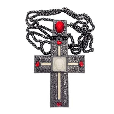 Imagem de Colar cristalizado preto cruz peitoral clérigo vidro vermelho cristalizado sacerdote bispo crucifixo acrílico rosto Jesus colar cristão 58,4 cm em caixa de presente, 23 inches, Vidro, Sem pedra preciosa