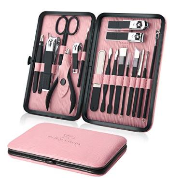 Imagem de Conjunto de manicure profissional de cortadores de unhas, ferramentas de cuidados com pedicure, kit de cuidados femininos de aço inoxidável, 18 peças para viagem ou casa (rosa)