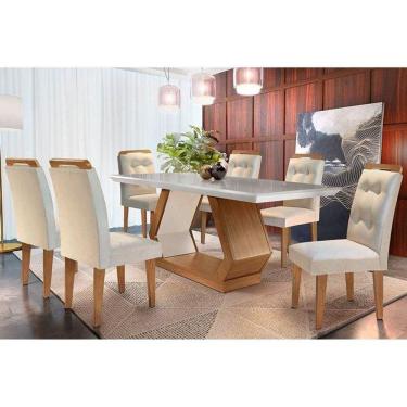 Imagem de Conjunto: Mesa Sala Jantar Alvorada c/ Tampo Madeirado  Canto Reto 180cm + 6 Cadeiras Imperatriz Imbuia/Creme - Rufato