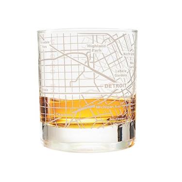 Imagem de Óculos de uísque Greenline Goods – Copo de 283 ml (vidro simples) | gravado com mapa da cidade | Vidro de pedras da moda antiga, Detroit, MI