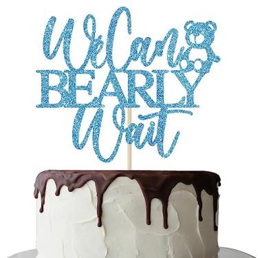 Imagem de Topo de bolo We Can Bearly Wait, decorações de chá de bebê de urso de pelúcia para menino, tema de urso de bebê, chá de bebê, revelação de gênero, suprimentos de festa, brilho azul