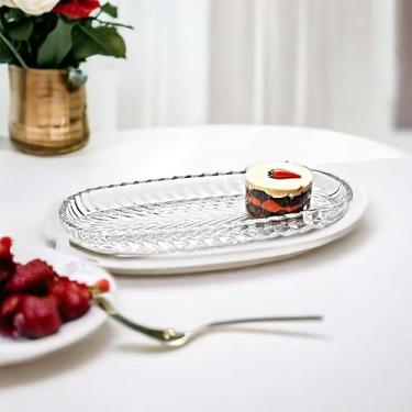 Imagem de Conjunto de 2 pratos de servir de vidro de cristal – Pratos elegantes de buffet, sobremesa e café da manhã