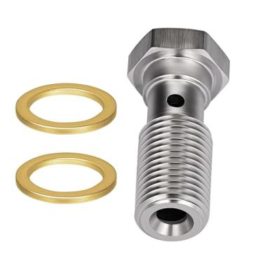 Imagem de EVIL ENERGY M12 x 1,25 Adaptador de encaixe de freio de parafuso banjo único de aço inoxidável métrico 31 mm de comprimento com arruelas de cobre