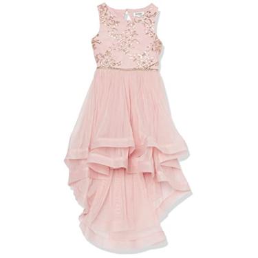 Imagem de Speechless Vestido longo para meninas de 7 a 16 anos com bainha de fita larga para dança ou festa formal, Rosa/ouro, 14