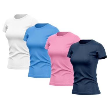 Imagem de Kit 4 Camisetas Feminina Manga Curta Dry Fit Basica Lisa Proteção Sola