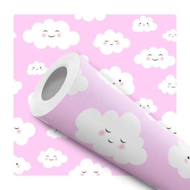 Imagem de Papel de Parede Adesivo Nuvem Céu Rosa Chuva de Amor Infantil Maternid