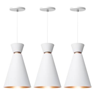 Imagem de Kit 3 Pendente Lustre Luminária Pequim Branco 30cm