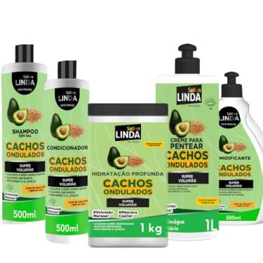 Imagem de Kit Cachos Ondulados Shampoo e Condicionador 500ml + Máscara Hidratante Capilar 1kg + Creme Para Pentear 1L + Umidicficante 500ml Para Cabelos Cacheados