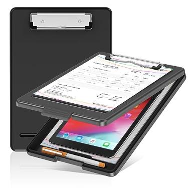 Imagem de Prancheta com armazenamento, prancheta fina para amamentação de armazenamento de plástico com clipe de perfil baixo, tamanho de carta dobrável para enfermeira, criança, salário, treinador, trabalho, industrial, escritório (23 x 33 x 2 cm, preto)