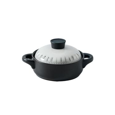 Imagem de Conjunto de panela de ensopado japonês simples e criativo, panela de barro resistente ao calor para casa, panela listrada profunda e leve - caixa de 1500 ml de tinta branca