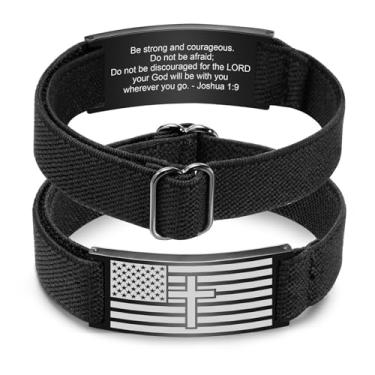 Imagem de MEALGUET Presentes de cesta de Páscoa para homens: pulseira elástica com bandeira americana cruzada, versículo bíblico, cristã, joia inspiradora religiosa para filho, neto, sobrinho, namorado, pai