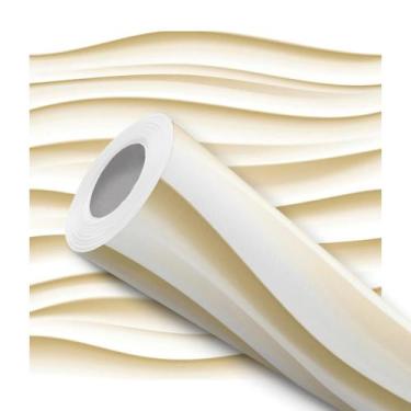 Imagem de Papel De Parede Adesivo Lavável Sala Ondas Bege Efeito 3D Gesso Areia 