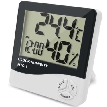 Imagem de Termômetro Digital E Higrômetro Para Medição De Temperatura e Umidade Do Ar Máxima e Minima Com Relógio Digital Ambientes Quarto Sala Empresarial com Cabo Linha de Qualidade Premium