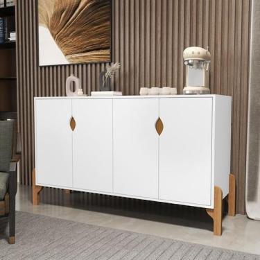 Imagem de Aparador Rack Buffet Talita 4 Portas Pés madeira Cor Branco  - Comprar