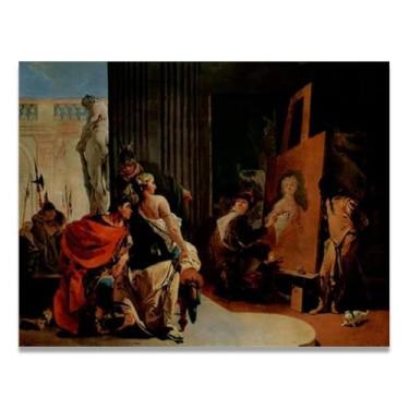Imagem de Impressão em tela no estúdio de Apelles Giovanni Battista Tiepolo – Obra-prima rococó barroca, pintura escolar de Veneza, pintura a óleo decorativa para galeria doméstica 60 x 78 cm