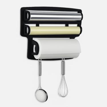 Imagem de Porta Papel Toalha Triplo Suporte Preto Rolos Para Cozinha 3 em 1(Preto)