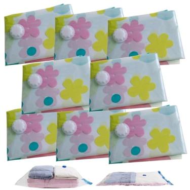 Imagem de Kit 8 Saco Sacola à Vacuo Reduz Volume Roupa Cobertores 50x60cm Organizador Armário Economize Espaço (Flor)